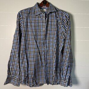 Moods of Norway Long Sleeve Button Down Blue White Brown Checkered Sz XL